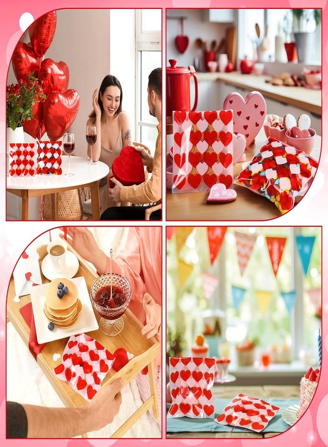 Aliceset 200 Pcs Valentines Treat Bags Valentines Heart Cellophane Goodie Candy Cookie Gift Plastic Self Adhesive Bags for Popcorn Party Packaging Supplies 5.12 x 5.12 Inch - Image 5